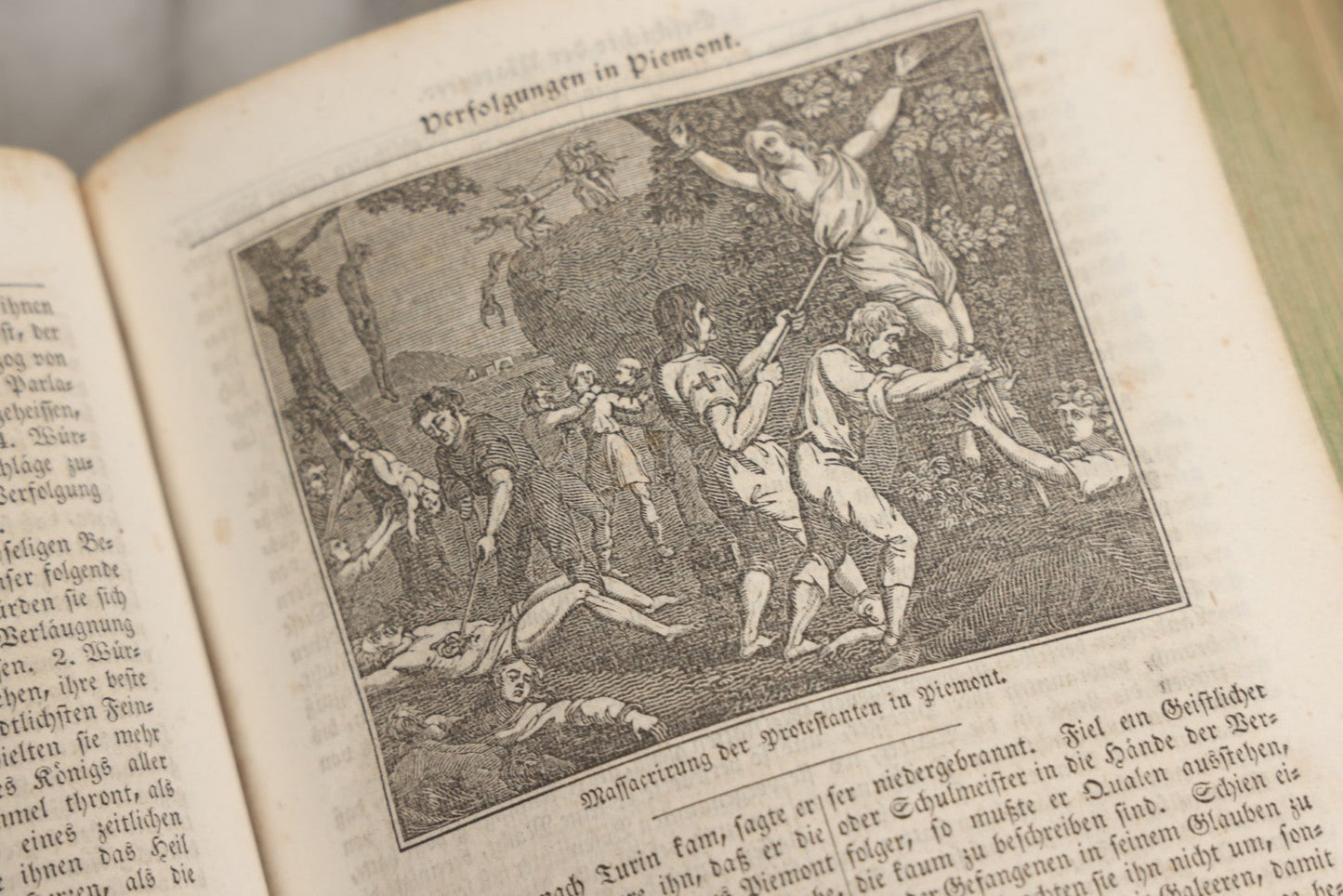 Lot 003 - Foxe's Book Of Martyrs, "History Of Christian Martyrdom, [...] The Lives, Sufferings, And Glorious Deaths Of Martyrs" By John Foxe, Illustrated With Gruesome Engravings, German Language, George W. Ment And Son, Publishers, Philadelphia, 1840