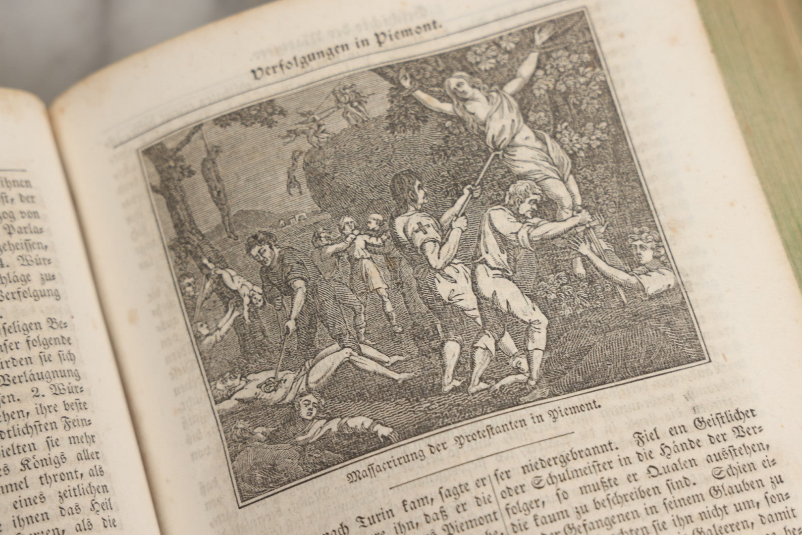 Lot 003 - Foxe's Book Of Martyrs, "History Of Christian Martyrdom, [...] The Lives, Sufferings, And Glorious Deaths Of Martyrs" By John Foxe, Illustrated With Gruesome Engravings, German Language, George W. Ment And Son, Publishers, Philadelphia, 1840