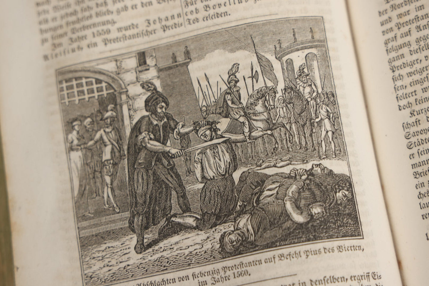 Lot 003 - Foxe's Book Of Martyrs, "History Of Christian Martyrdom, [...] The Lives, Sufferings, And Glorious Deaths Of Martyrs" By John Foxe, Illustrated With Gruesome Engravings, German Language, George W. Ment And Son, Publishers, Philadelphia, 1840