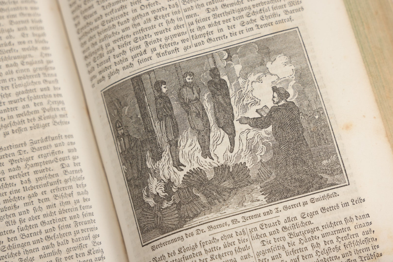 Lot 003 - Foxe's Book Of Martyrs, "History Of Christian Martyrdom, [...] The Lives, Sufferings, And Glorious Deaths Of Martyrs" By John Foxe, Illustrated With Gruesome Engravings, German Language, George W. Ment And Son, Publishers, Philadelphia, 1840