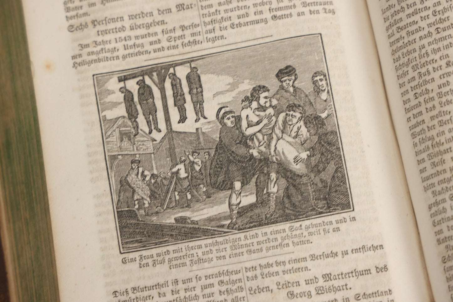 Lot 003 - Foxe's Book Of Martyrs, "History Of Christian Martyrdom, [...] The Lives, Sufferings, And Glorious Deaths Of Martyrs" By John Foxe, Illustrated With Gruesome Engravings, German Language, George W. Ment And Son, Publishers, Philadelphia, 1840
