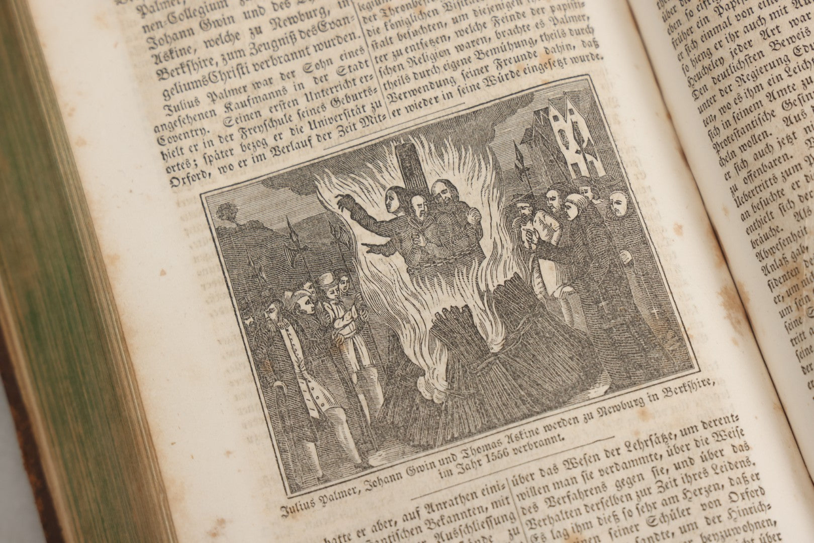 Lot 003 - Foxe's Book Of Martyrs, "History Of Christian Martyrdom, [...] The Lives, Sufferings, And Glorious Deaths Of Martyrs" By John Foxe, Illustrated With Gruesome Engravings, German Language, George W. Ment And Son, Publishers, Philadelphia, 1840