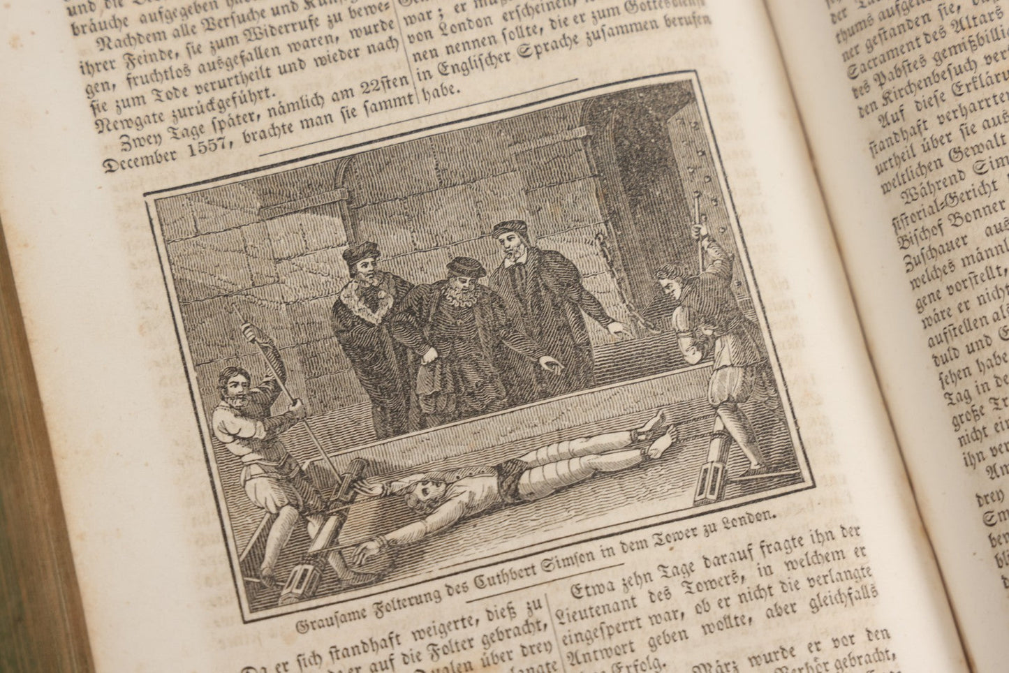 Lot 003 - Foxe's Book Of Martyrs, "History Of Christian Martyrdom, [...] The Lives, Sufferings, And Glorious Deaths Of Martyrs" By John Foxe, Illustrated With Gruesome Engravings, German Language, George W. Ment And Son, Publishers, Philadelphia, 1840