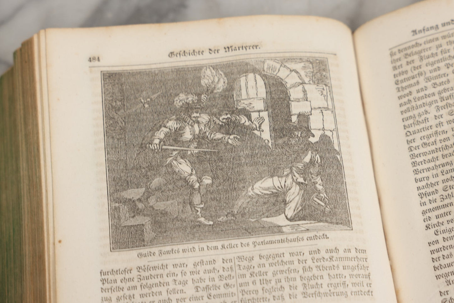 Lot 003 - Foxe's Book Of Martyrs, "History Of Christian Martyrdom, [...] The Lives, Sufferings, And Glorious Deaths Of Martyrs" By John Foxe, Illustrated With Gruesome Engravings, German Language, George W. Ment And Son, Publishers, Philadelphia, 1840