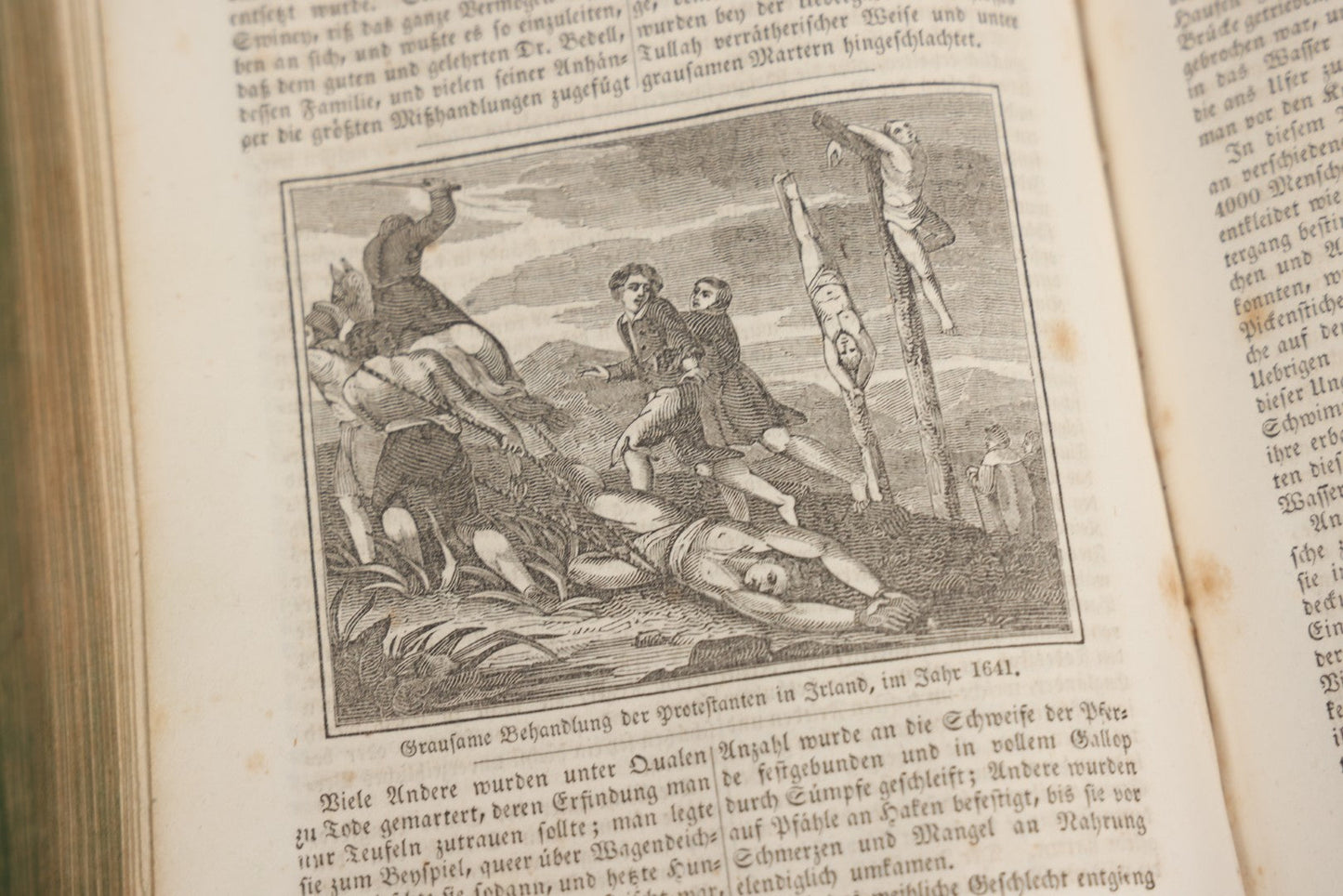 Lot 003 - Foxe's Book Of Martyrs, "History Of Christian Martyrdom, [...] The Lives, Sufferings, And Glorious Deaths Of Martyrs" By John Foxe, Illustrated With Gruesome Engravings, German Language, George W. Ment And Son, Publishers, Philadelphia, 1840