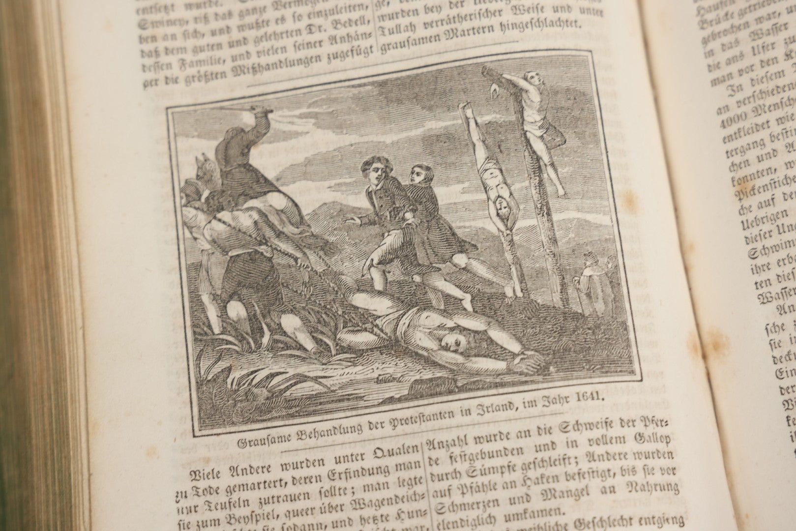 Lot 003 - Foxe's Book Of Martyrs, "History Of Christian Martyrdom, [...] The Lives, Sufferings, And Glorious Deaths Of Martyrs" By John Foxe, Illustrated With Gruesome Engravings, German Language, George W. Ment And Son, Publishers, Philadelphia, 1840
