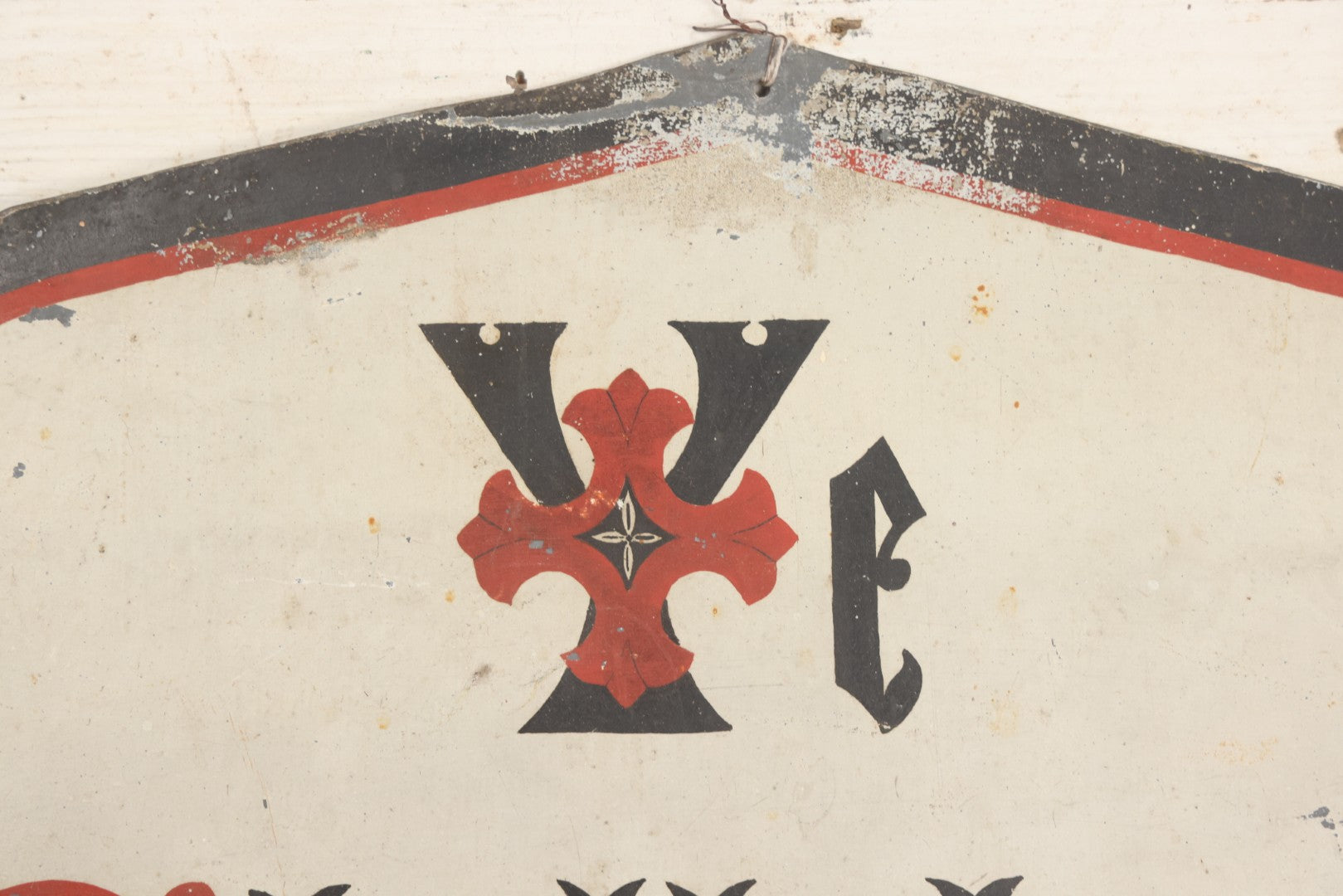 Lot 004 - Antique Hand Painted Tin Church Sign, "Ye Shall Keep My Sabbaths," With Red, Black, And White Paint