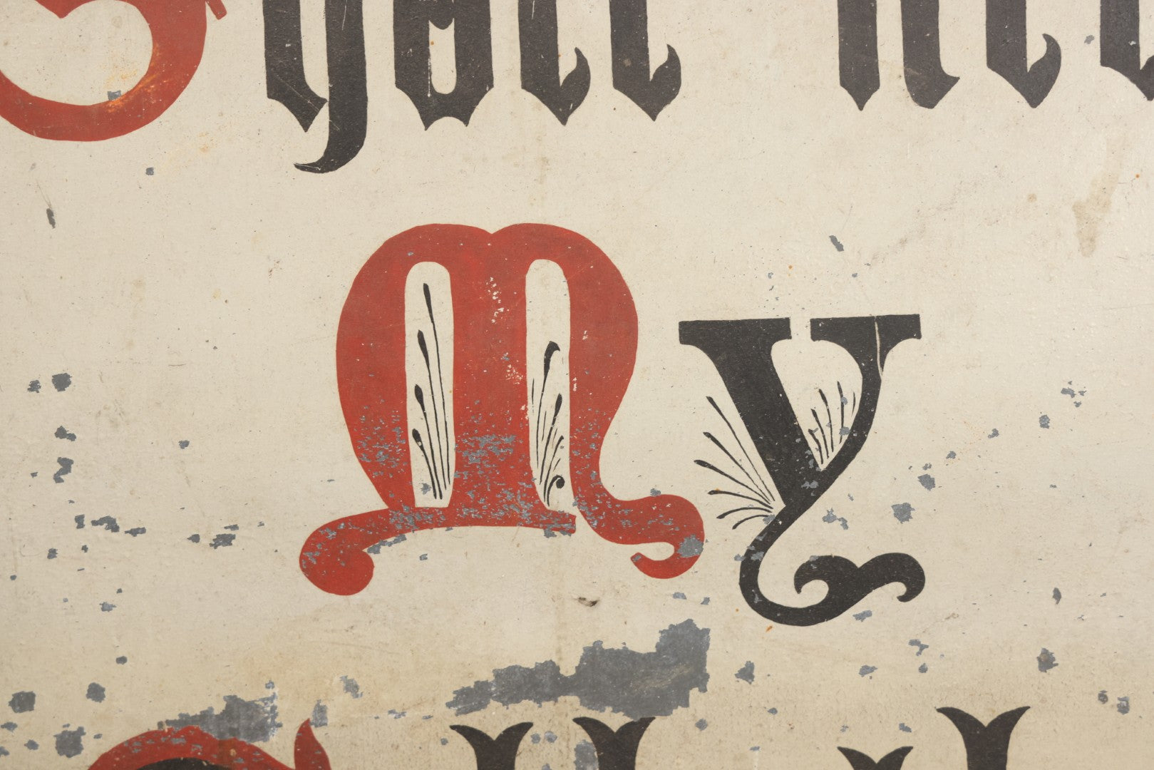 Lot 004 - Antique Hand Painted Tin Church Sign, "Ye Shall Keep My Sabbaths," With Red, Black, And White Paint