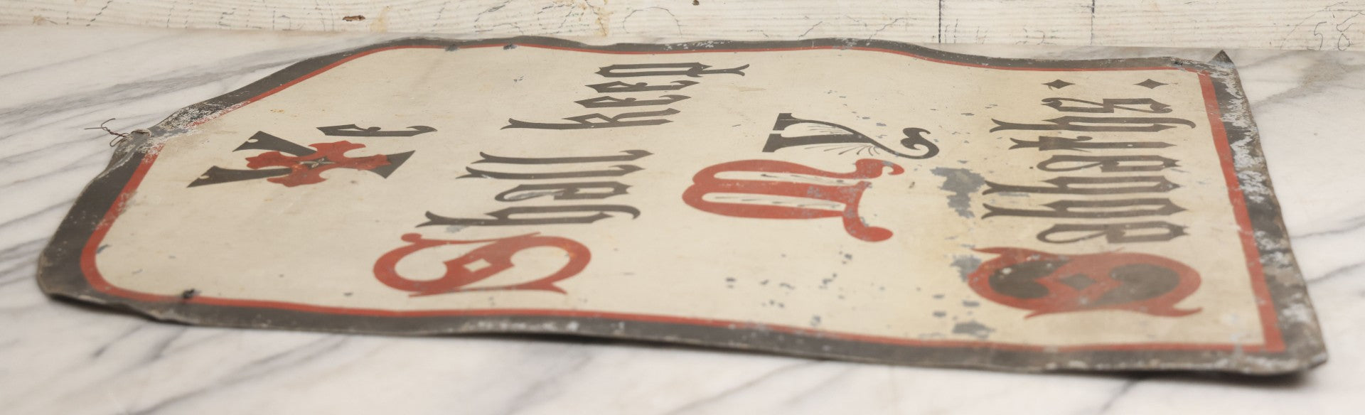 Lot 004 - Antique Hand Painted Tin Church Sign, "Ye Shall Keep My Sabbaths," With Red, Black, And White Paint