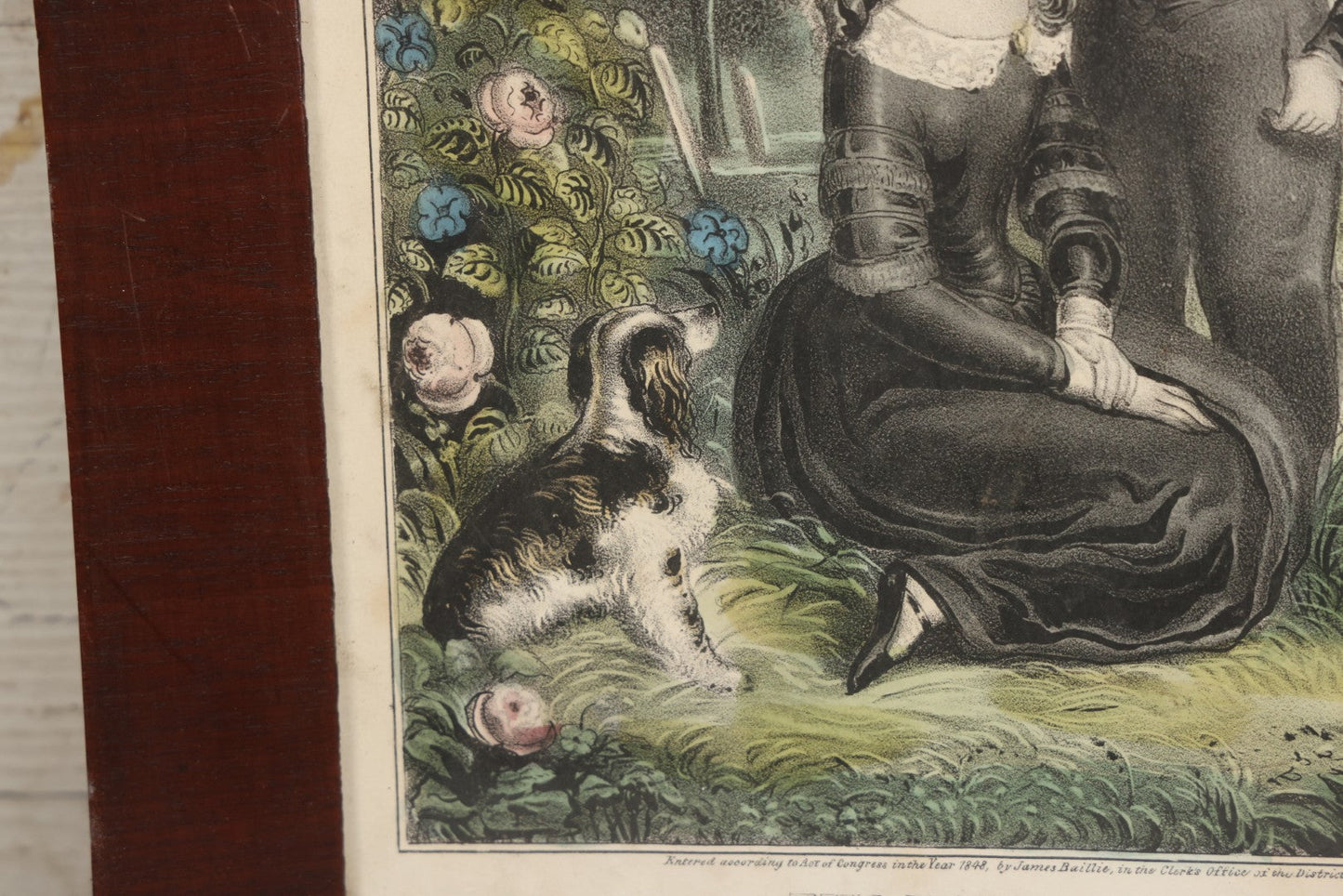 Lot 005 - Antique Hand Colored Mourning Lithograph, Titled "The Mother's Grave," Published By J. Nuillie, New York, 1848, In Frame