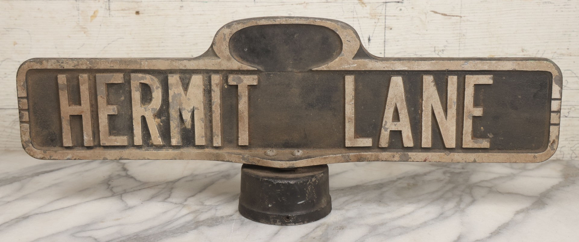 Lot 008 - Vintage Double Sided Cast Aluminum Street Sign Pole Topper For "Hermit Lane," Circa 1960s