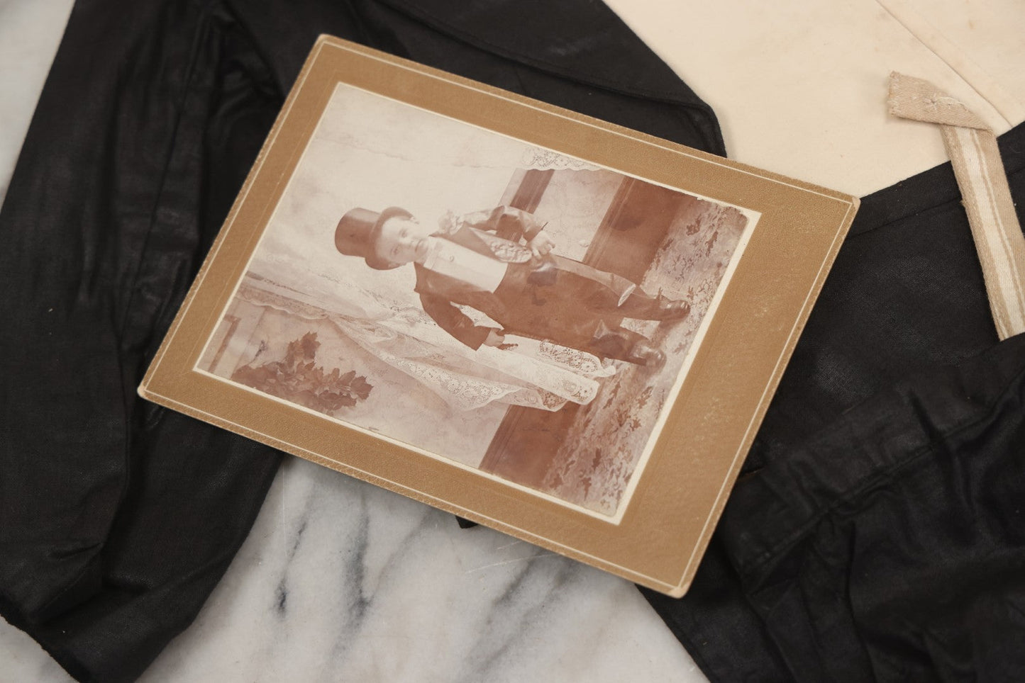 Lot 009 - Antique Hand Made Child's Tuxedo Made For Earle Everett Pinkham, Senior, By His Mother, Along With Two Photographs Showing The Front And Back Of Earle In Tux, With Provenance On Verso, Circa 1895