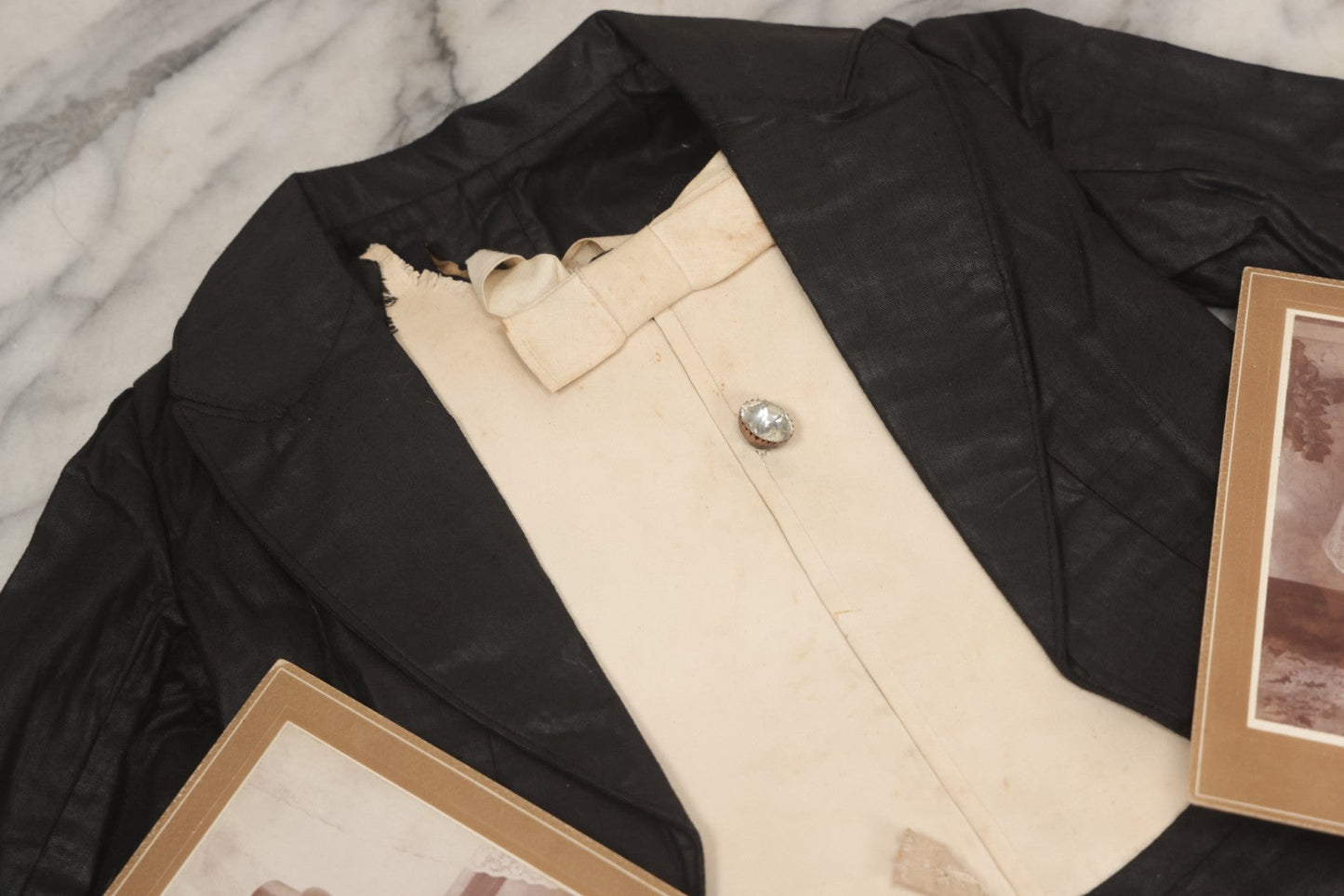 Lot 009 - Antique Hand Made Child's Tuxedo Made For Earle Everett Pinkham, Senior, By His Mother, Along With Two Photographs Showing The Front And Back Of Earle In Tux, With Provenance On Verso, Circa 1895