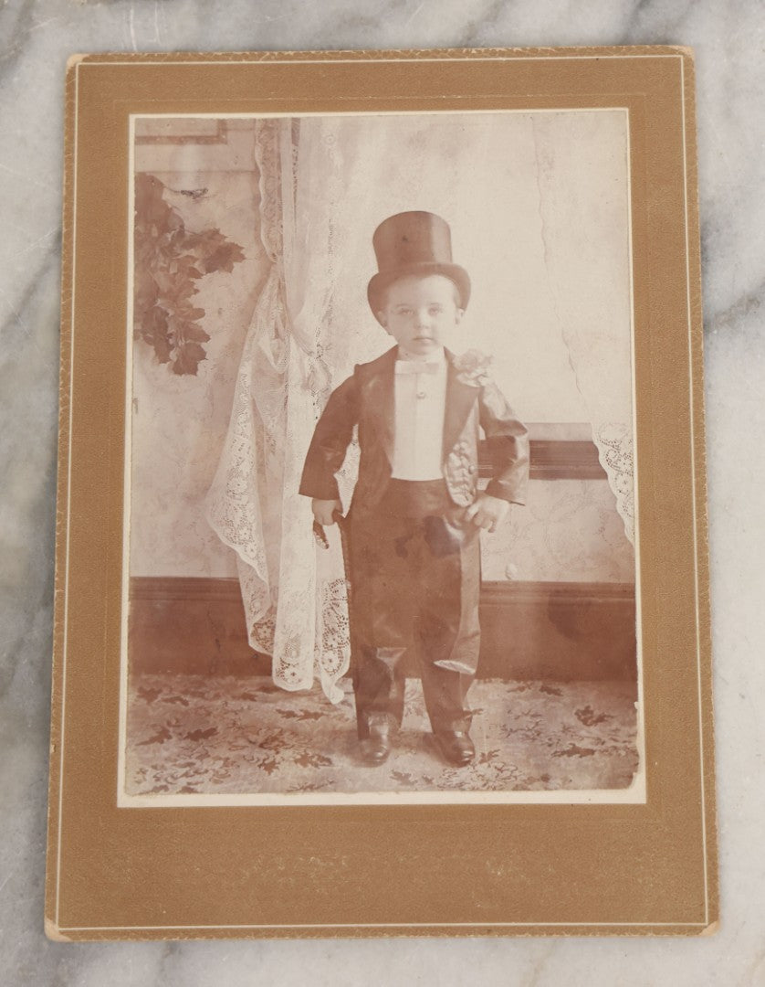 Lot 009 - Antique Hand Made Child's Tuxedo Made For Earle Everett Pinkham, Senior, By His Mother, Along With Two Photographs Showing The Front And Back Of Earle In Tux, With Provenance On Verso, Circa 1895