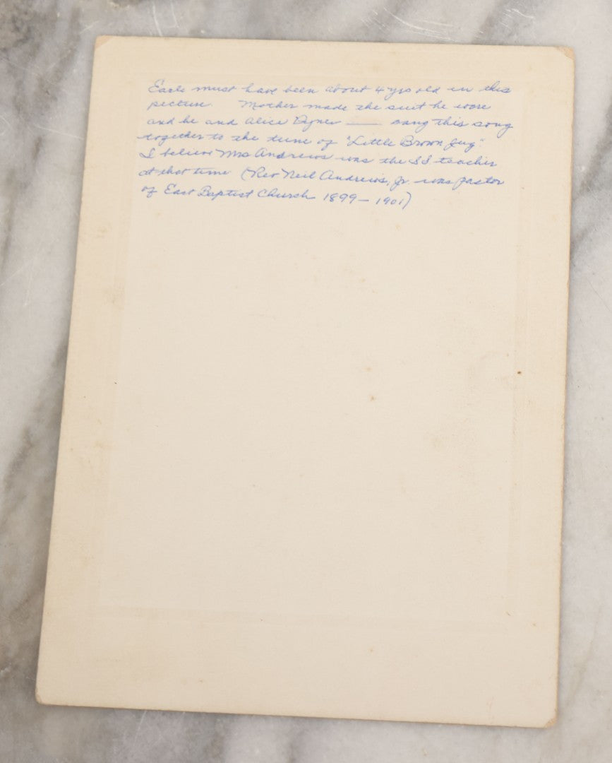 Lot 009 - Antique Hand Made Child's Tuxedo Made For Earle Everett Pinkham, Senior, By His Mother, Along With Two Photographs Showing The Front And Back Of Earle In Tux, With Provenance On Verso, Circa 1895