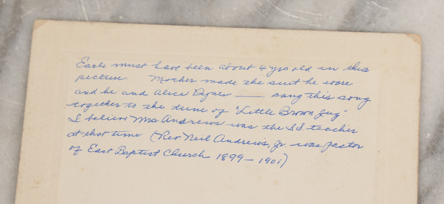 Lot 009 - Antique Hand Made Child's Tuxedo Made For Earle Everett Pinkham, Senior, By His Mother, Along With Two Photographs Showing The Front And Back Of Earle In Tux, With Provenance On Verso, Circa 1895