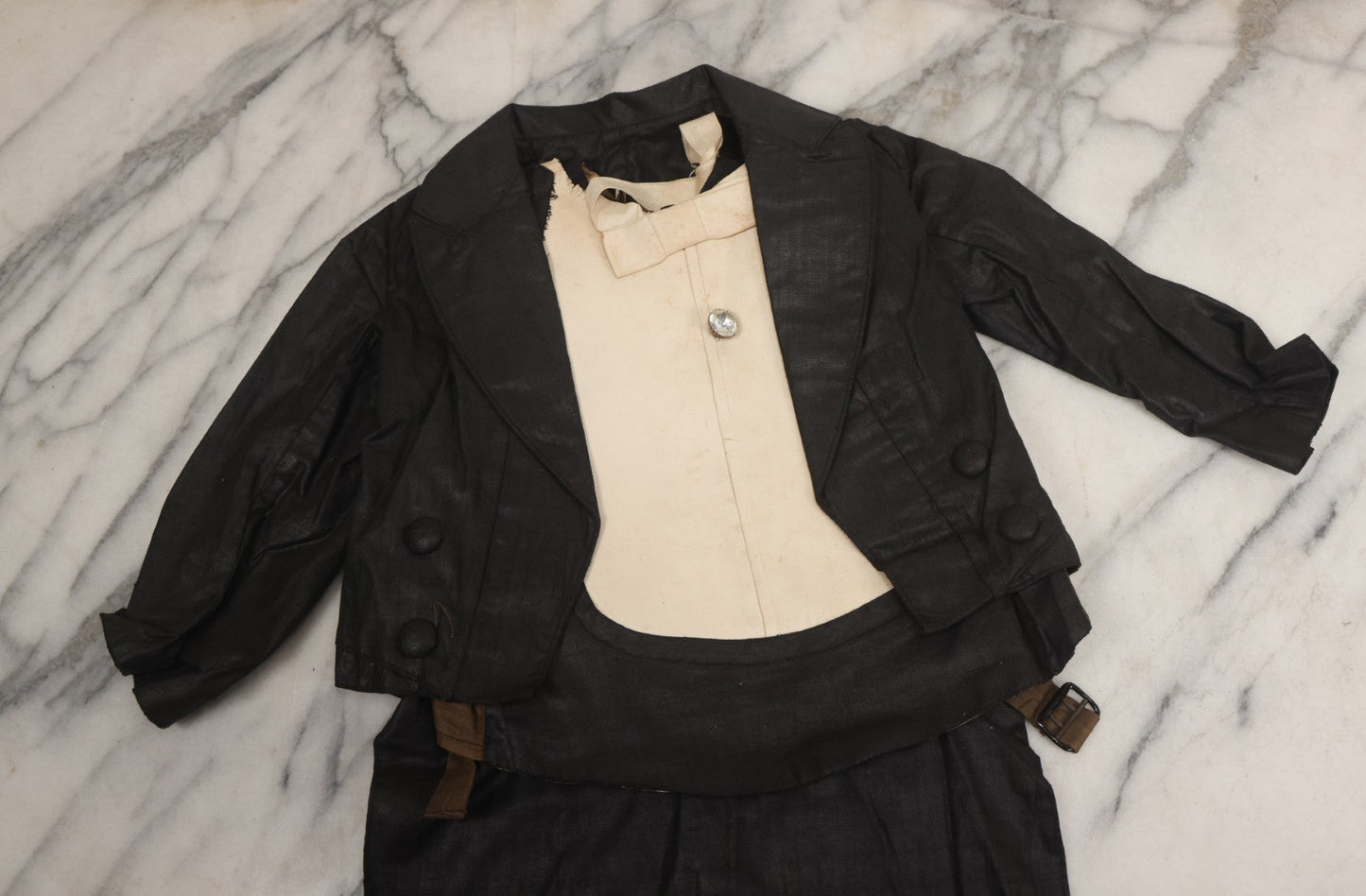 Lot 009 - Antique Hand Made Child's Tuxedo Made For Earle Everett Pinkham, Senior, By His Mother, Along With Two Photographs Showing The Front And Back Of Earle In Tux, With Provenance On Verso, Circa 1895