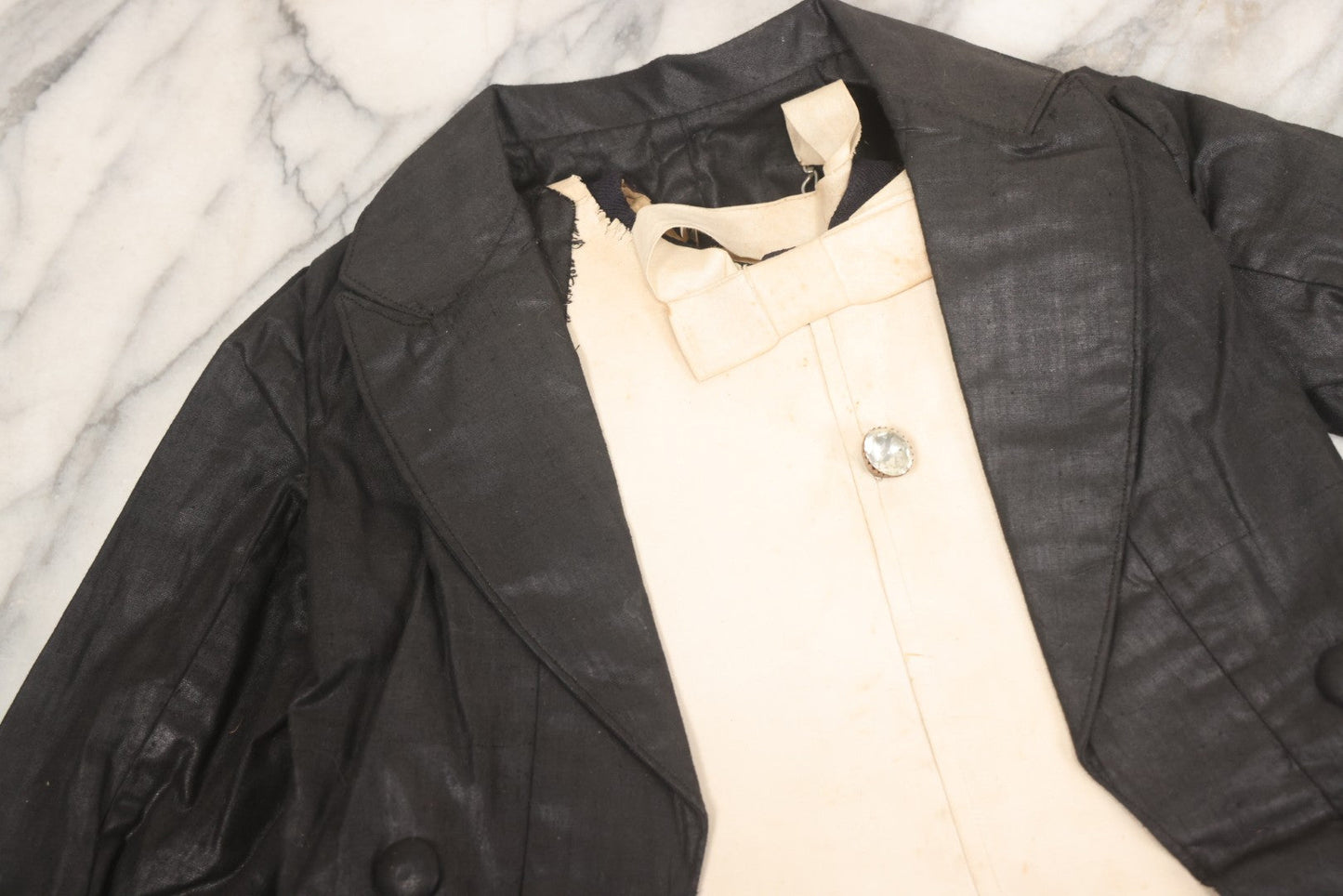 Lot 009 - Antique Hand Made Child's Tuxedo Made For Earle Everett Pinkham, Senior, By His Mother, Along With Two Photographs Showing The Front And Back Of Earle In Tux, With Provenance On Verso, Circa 1895