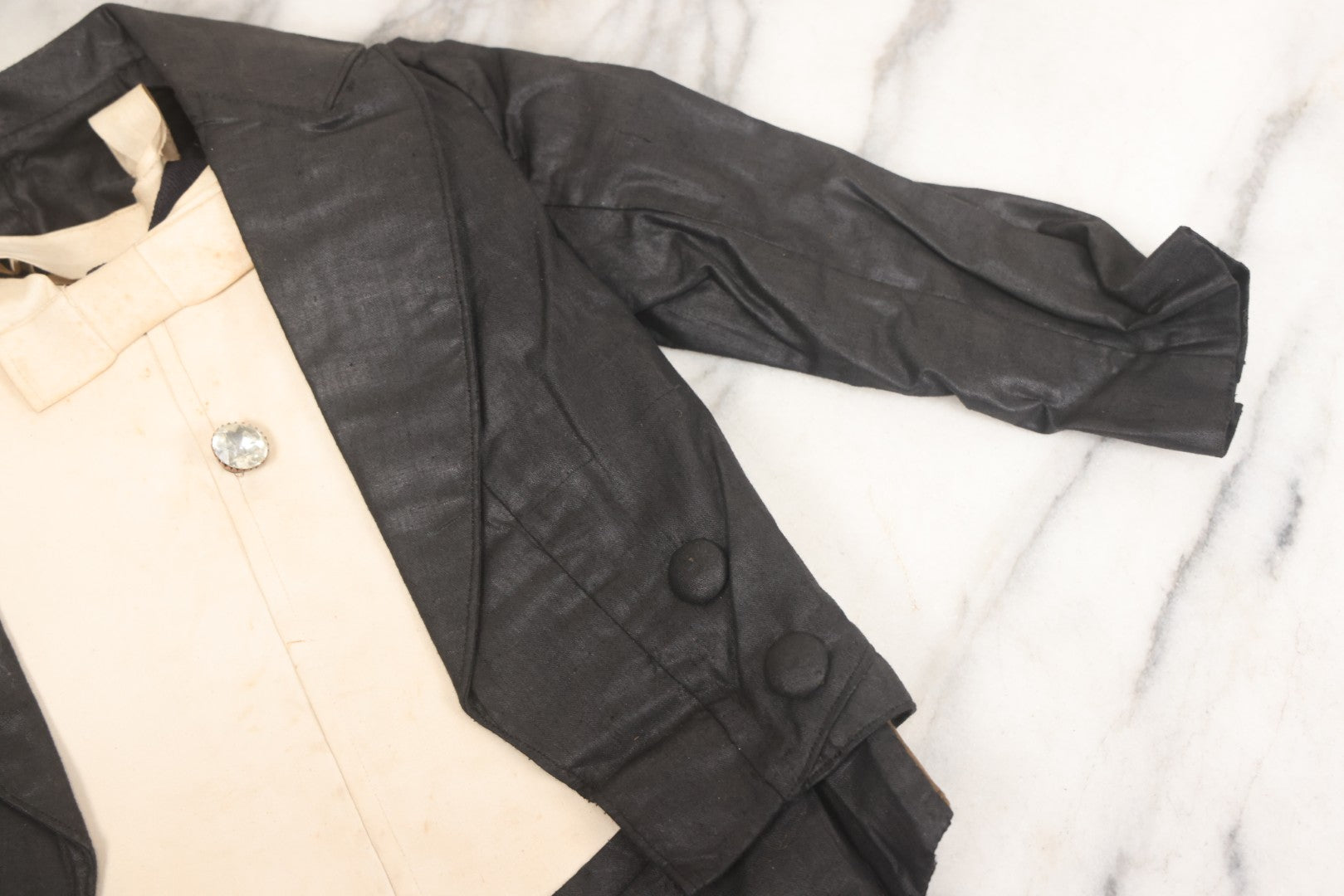 Lot 009 - Antique Hand Made Child's Tuxedo Made For Earle Everett Pinkham, Senior, By His Mother, Along With Two Photographs Showing The Front And Back Of Earle In Tux, With Provenance On Verso, Circa 1895