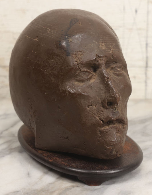 Lot 010 - Vintage Hollow Wax Head Sculpture, Likely Intended For Lost Wax Casting For Unrealized Work, Attributed To Elliot Offner (American, 1931-2010), Set On Wooden Base