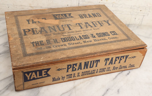 Lot 012 - Vintage Yale Brand Peanut Taffy Finger Jointed Wooden Candy Advertising Store Display Crate Box, Manufactured By The B.H. Douglass & Sons Co., New Haven, Connecticut