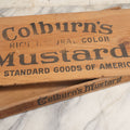 Lot 013 - Vintage Colburn's Rich Natural Color Mustard Finger Jointed Wooden Advertising Store Display Crate Box, Two Dozen Can Capacity, Original Price One Dime