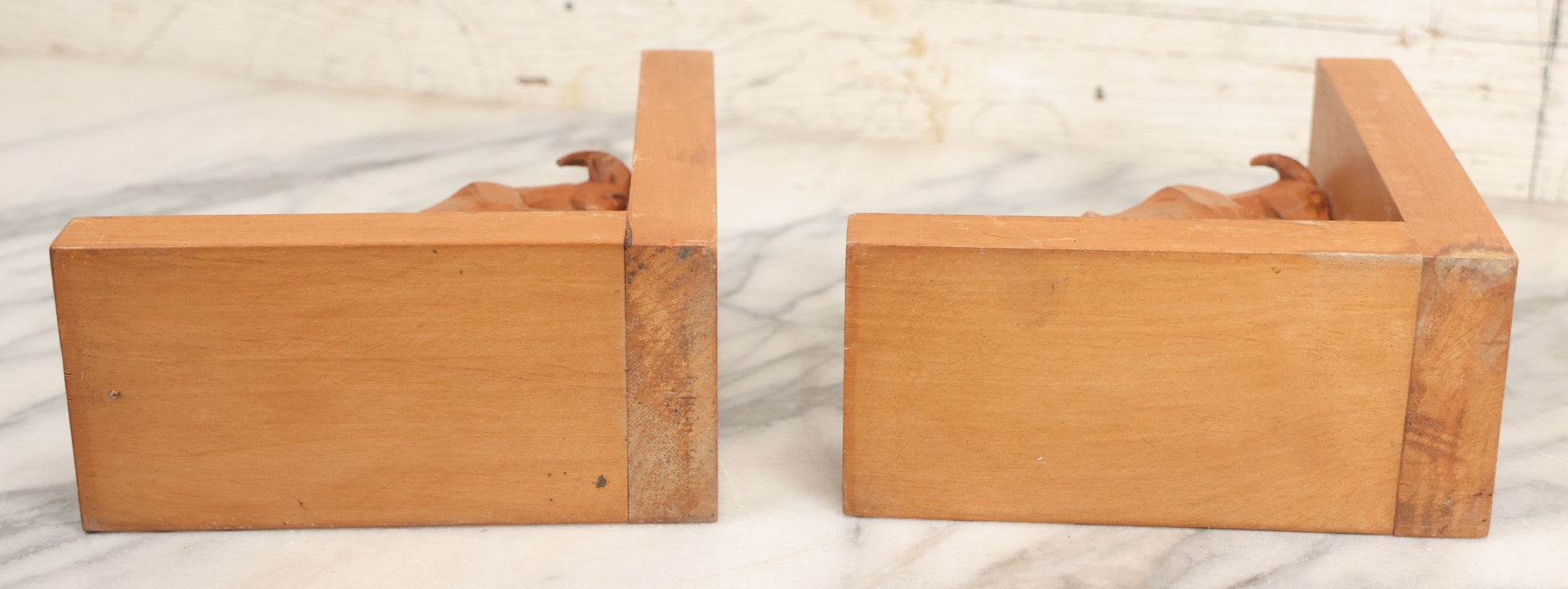 Lot 017 - Vintage Hand Carved Wooden Folk Art Mountain Goat Ram Bookends, Pair