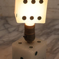 Lot 019 - Vintage Novelty Boudoir Dice Gambler's Lamp With Semi Opaque Dice Base And Matching Clip On Shade, Rewired, Working, Circa 1930s, 10-3/4" H