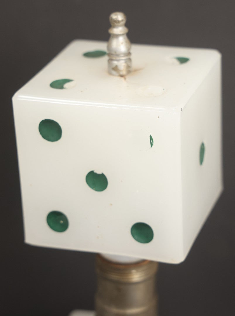 Lot 019 - Vintage Novelty Boudoir Dice Gambler's Lamp With Semi Opaque Dice Base And Matching Clip On Shade, Rewired, Working, Circa 1930s