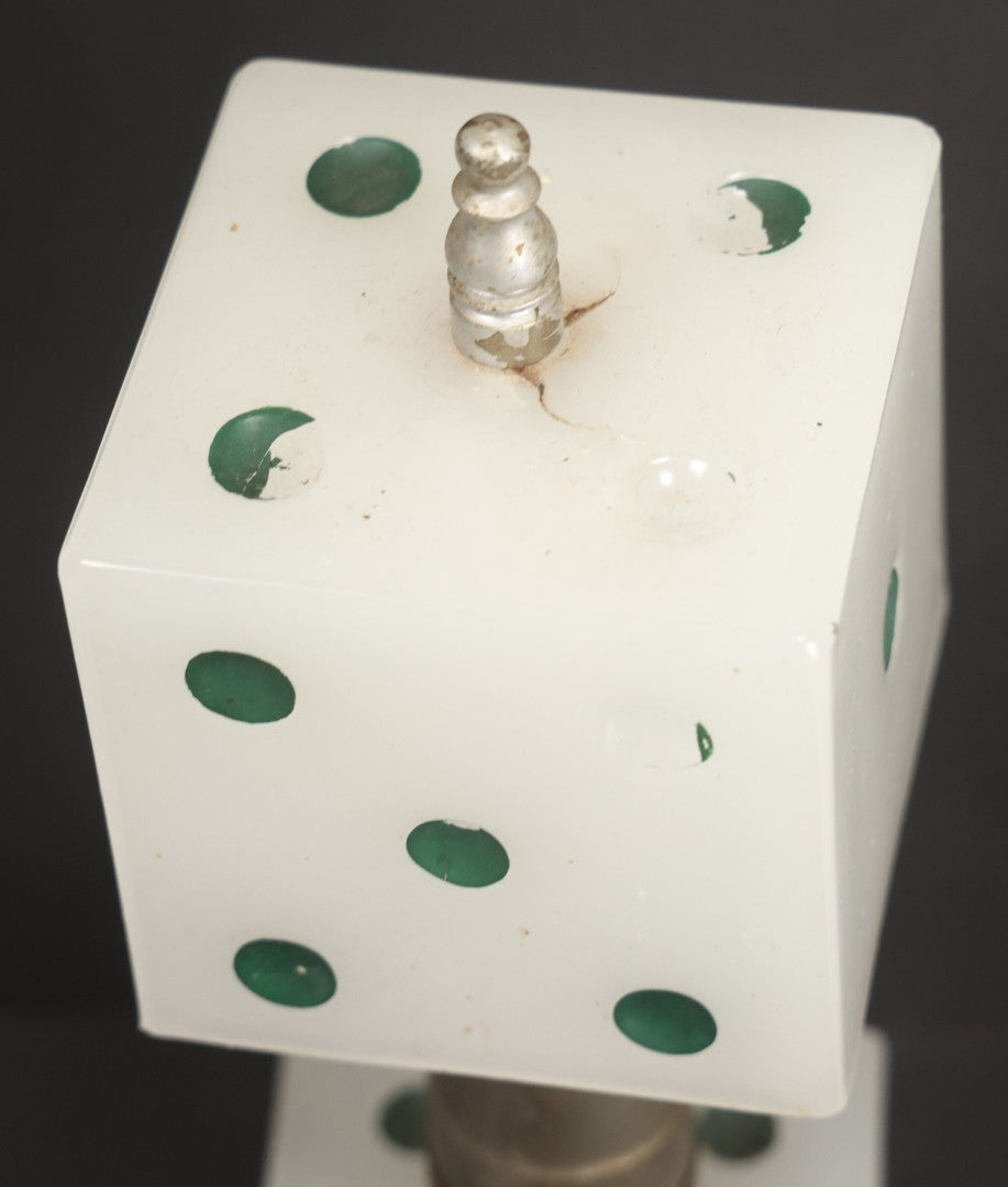 Lot 019 - Vintage Novelty Boudoir Dice Gambler's Lamp With Semi Opaque Dice Base And Matching Clip On Shade, Rewired, Working, Circa 1930s