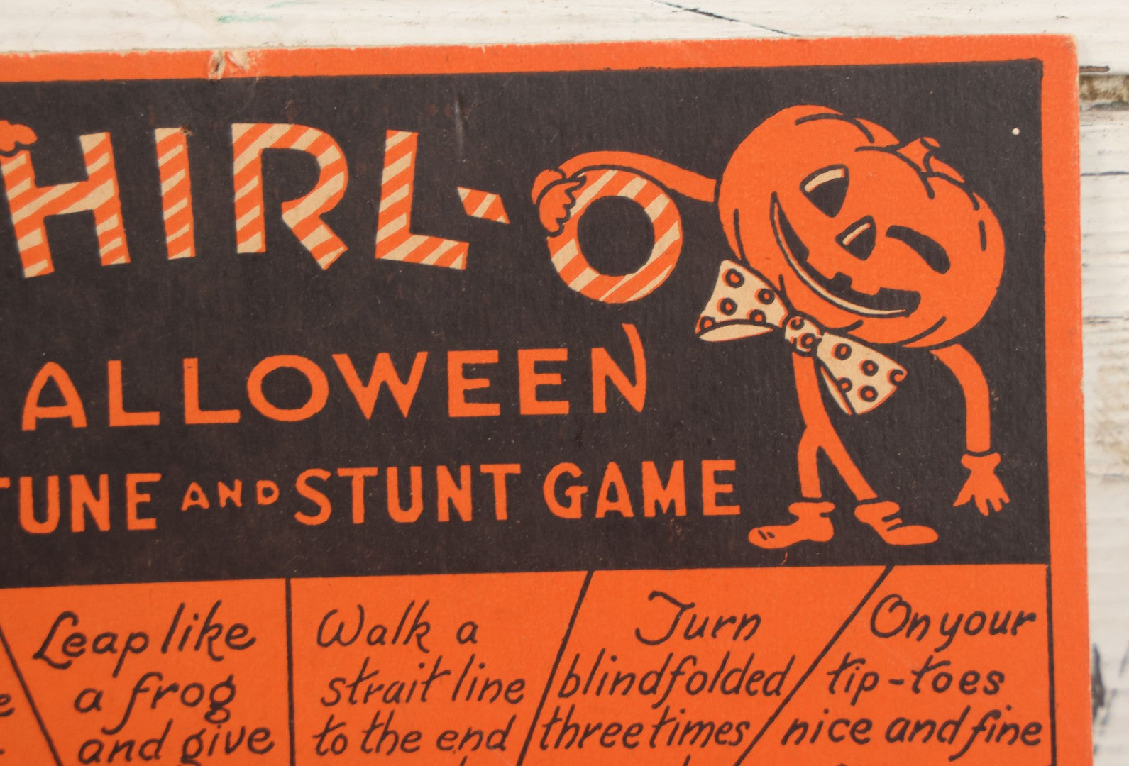 Lot 021 - Vintage Whirl-O Halloween Fortune And Stunt Game With Spinner, Laughing Cat And Pumpkin Motifs, "Whirl-O Fortunes" By Sandra Pearl, Manufactured By The Beistle Company, Made In U.S.A., Circa 1940s 