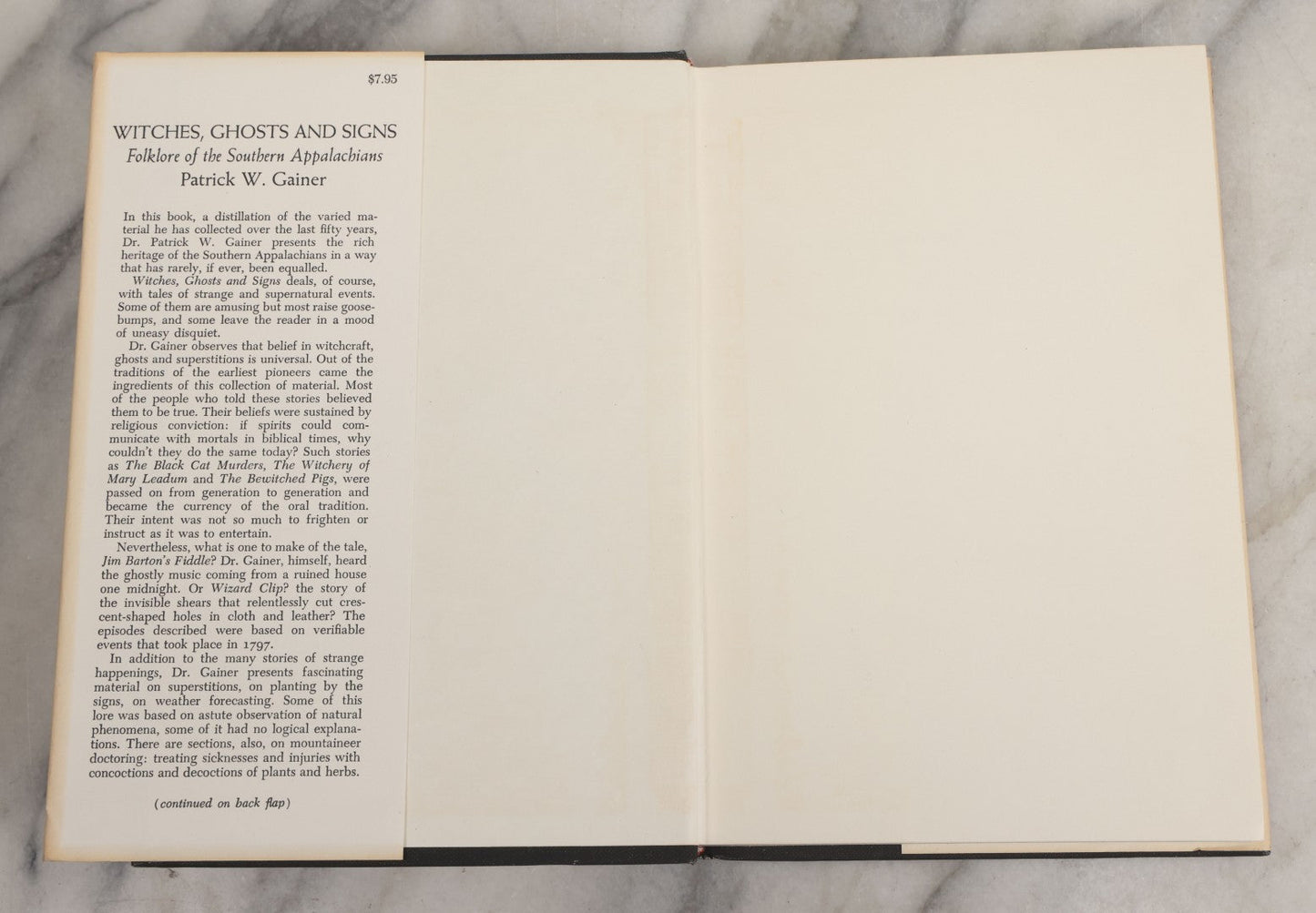 Lot 024 - "Witches, Ghosts, And Signs: Folklore Of The Southern Appalachians" Vintage Book By Patrick W. Gainer, With Original Dust Jacket, First Edition, Seneca Books, Publisher, Grantsville, West Virginia, 1975