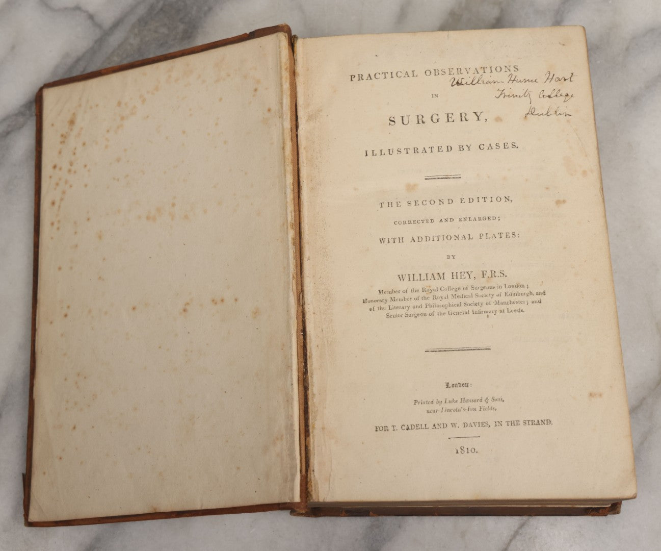 Lot 025 - "Practical Observations In Surgery, Illustrated By Cases" Early Antique Medical Surgery  Book By William Hey, Second Edition, Illustrated With Plates, T. Cadell And W. Davies, Publishers, London, 1810