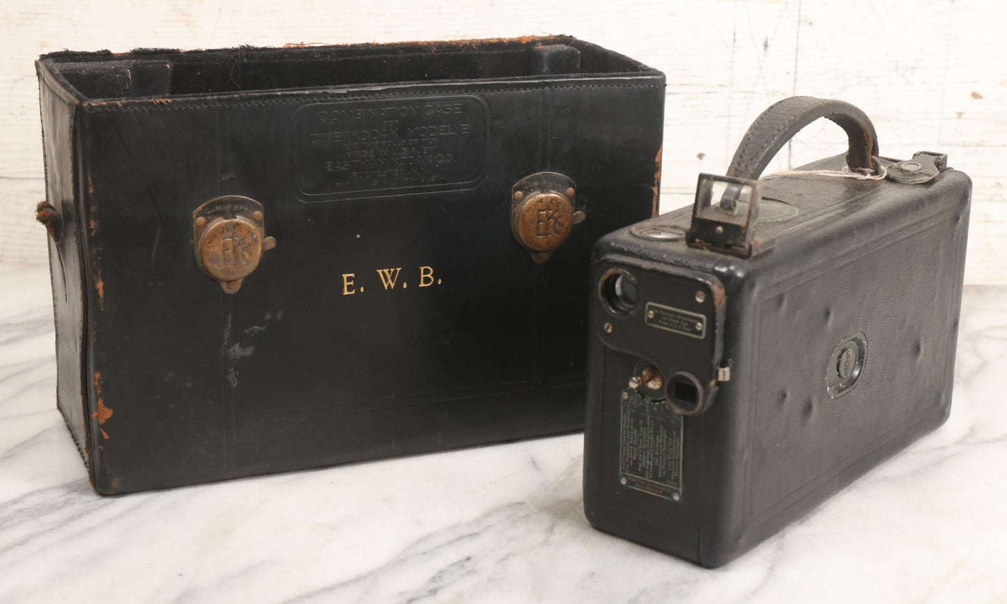 Lot 028 - Antique 16Mm Motion Picture Film Camera, Cine Kodak Model B, Manufactured By Eastman Kodak Co., Rochester, New York, With Original Custom Monogrammed Combination Case
