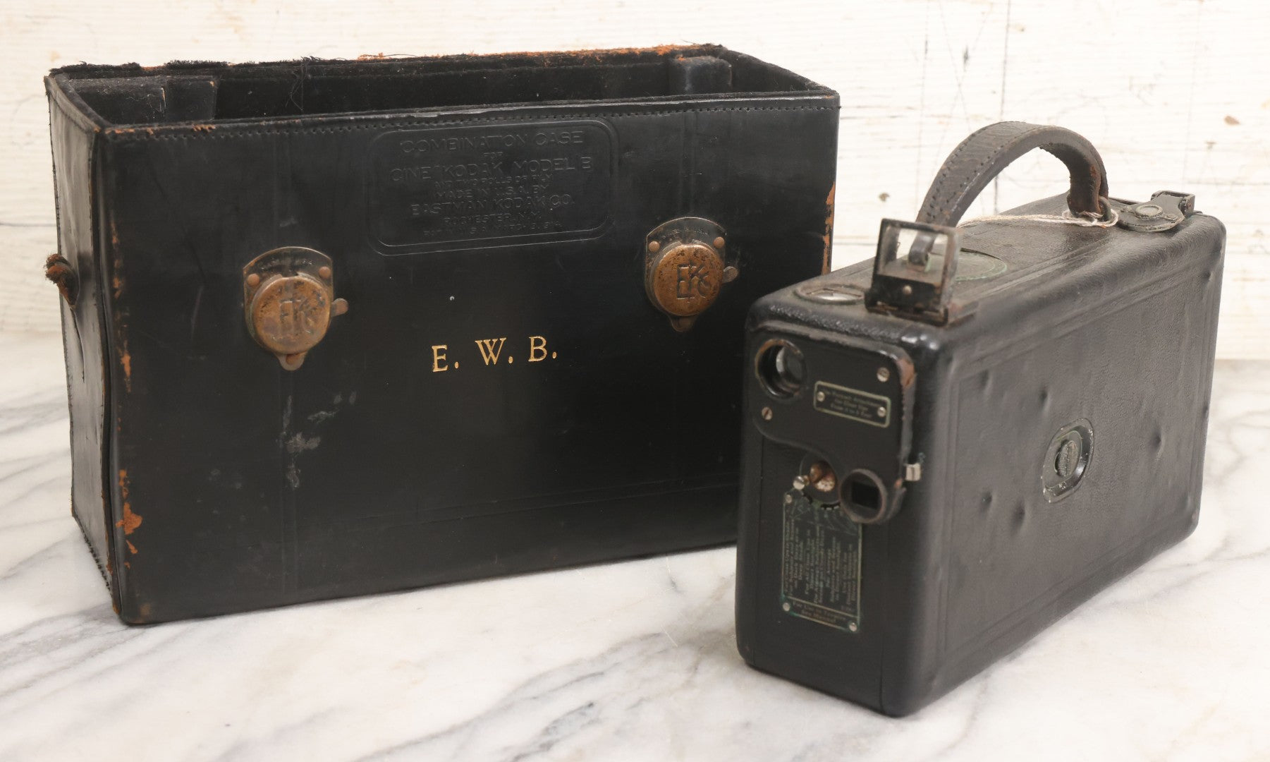 Lot 028 - Antique 16Mm Motion Picture Film Camera, Cine Kodak Model B, Manufactured By Eastman Kodak Co., Rochester, New York, With Original Custom Monogrammed Combination Case