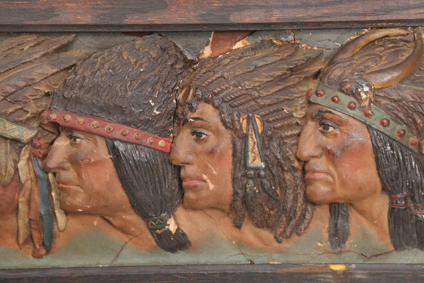 Lot 029 - Antique Chalkware Iroquois Native American Tribe Plaque In Frame, Copyright 1901, Note Very Badly Damaged
