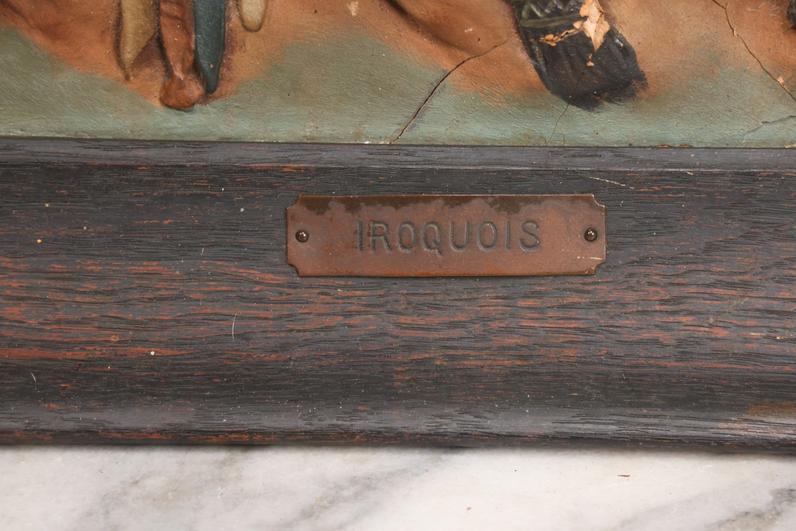 Lot 029 - Antique Chalkware Iroquois Native American Tribe Plaque In Frame, Copyright 1901, Note Very Badly Damaged