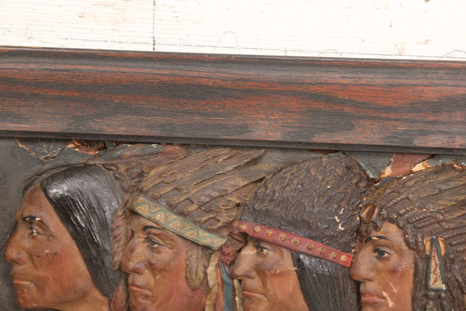 Lot 029 - Antique Chalkware Iroquois Native American Tribe Plaque In Frame, Copyright 1901, Note Very Badly Damaged