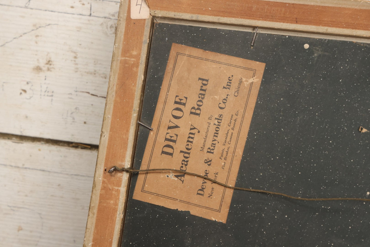 Lot 030 - Antique Oil On Board Landscaped Painting Of Lakeside Foliage, Mountain In Distant, Pastel Color Sky, On Devoe Academy Board, Circa 1900, In Frame