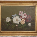 Lot 031 - Antique Oil On Board Still Life Painting Of Flowers With Red Rose, White And Pink Flowers, Green Background, In Frame, Board Marked From M.S. Baker, Dealer, Signed Tucker, Verso, Note Losses, Wear, 18-3/4" x 14-3/4"
