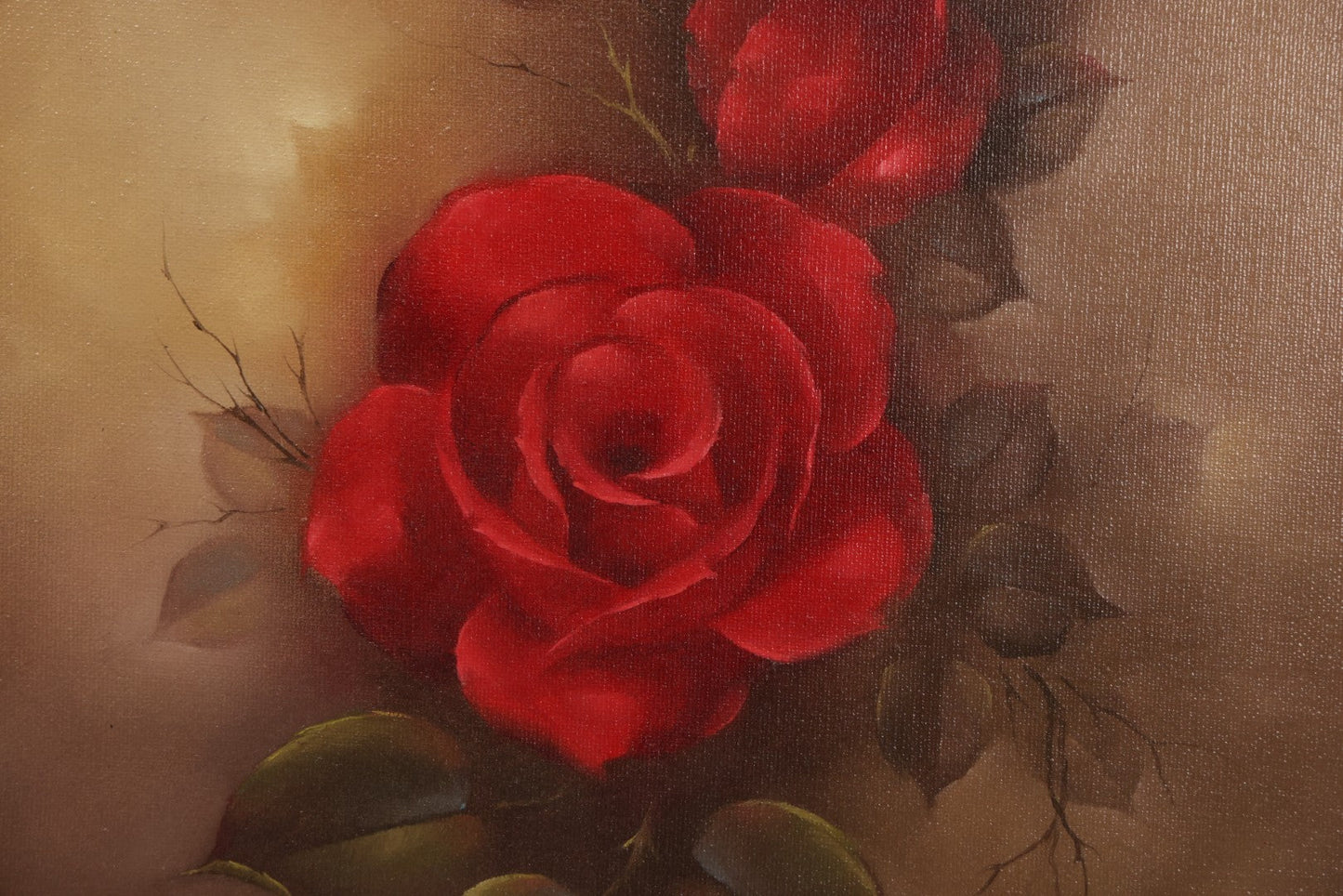Lot 032 - Vintage Oil On Canvas Painting Or Deep Red Roses, Titled "Her Majesty," Joyce Nelson No. 818, Artist Signed, With Provenance On Verso, June 1981