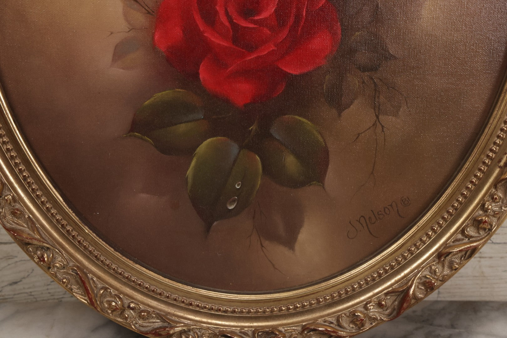 Lot 032 - Vintage Oil On Canvas Painting Or Deep Red Roses, Titled "Her Majesty," Joyce Nelson No. 818, Artist Signed, With Provenance On Verso, June 1981