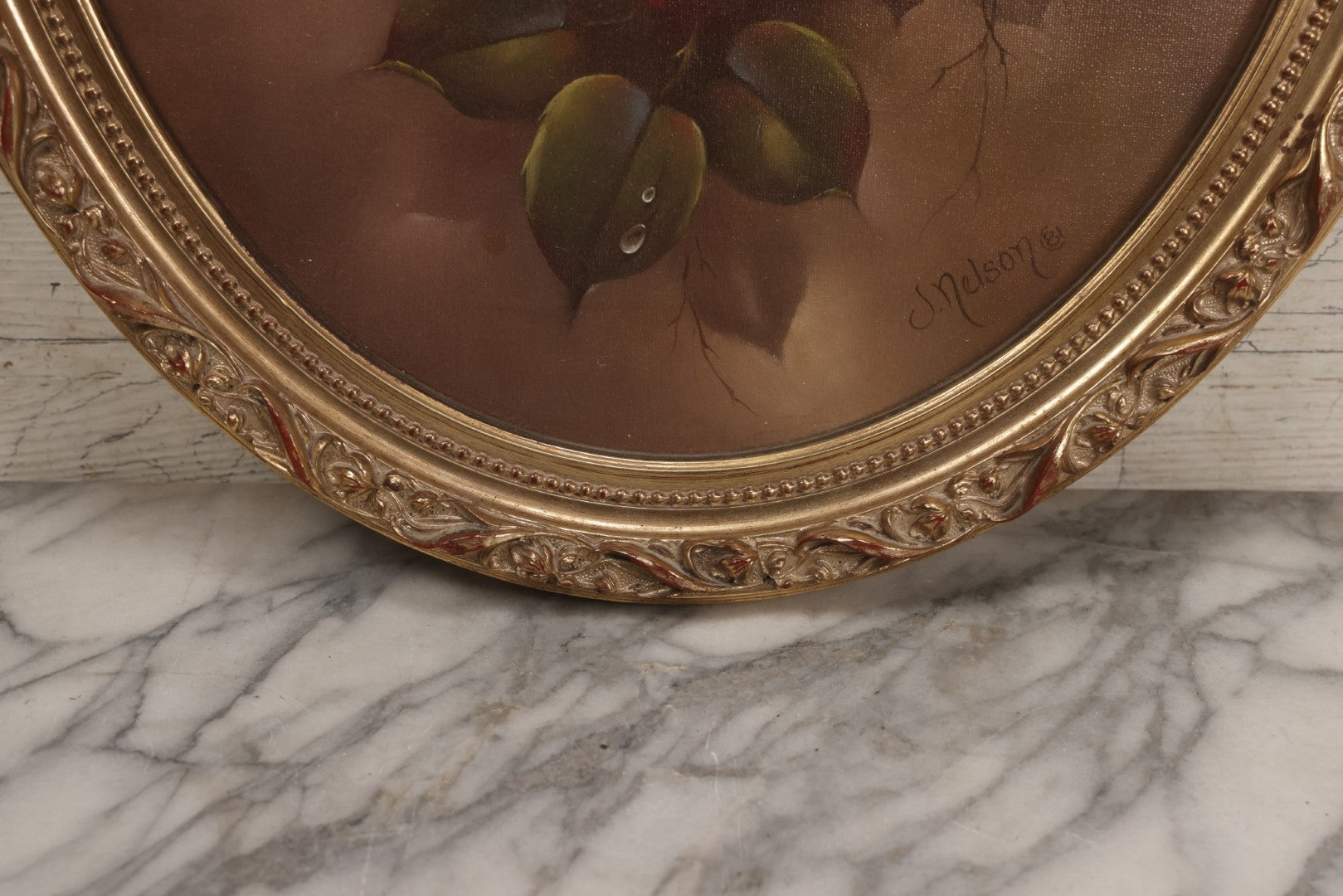 Lot 032 - Vintage Oil On Canvas Painting Or Deep Red Roses, Titled "Her Majesty," Joyce Nelson No. 818, Artist Signed, With Provenance On Verso, June 1981