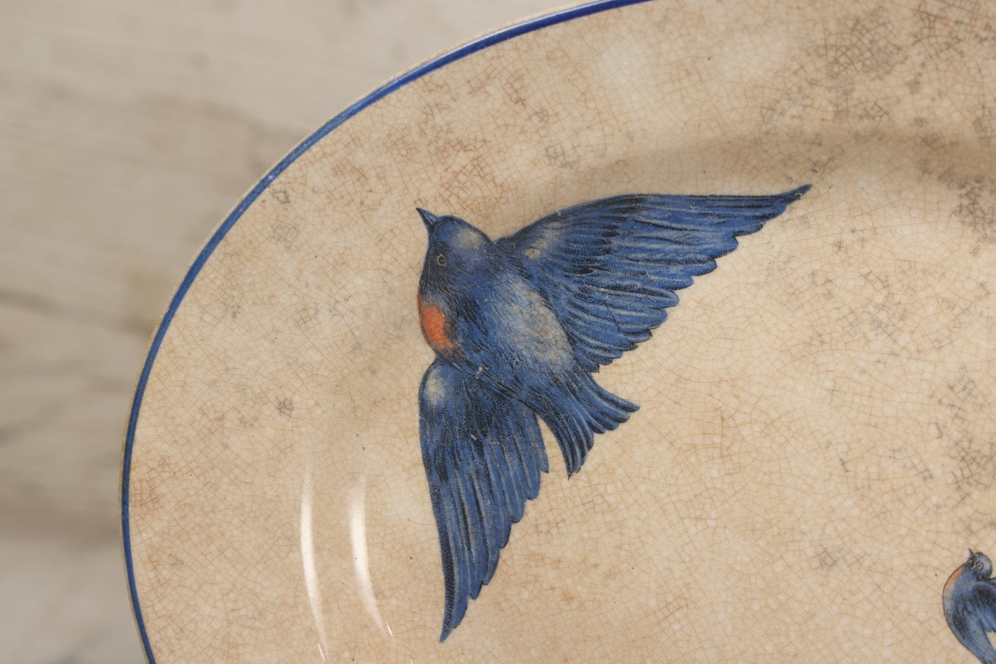 Lot 034 - Antique Hand Painted Dinner Platter With Bluebirds Motif, K.T. & K. China Hallmark, Knowles, Taylor, And Knowles