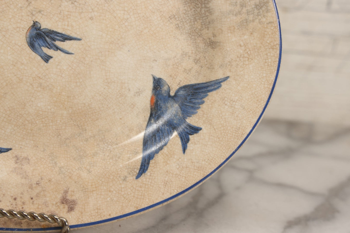 Lot 034 - Antique Hand Painted Dinner Platter With Bluebirds Motif, K.T. & K. China Hallmark, Knowles, Taylor, And Knowles