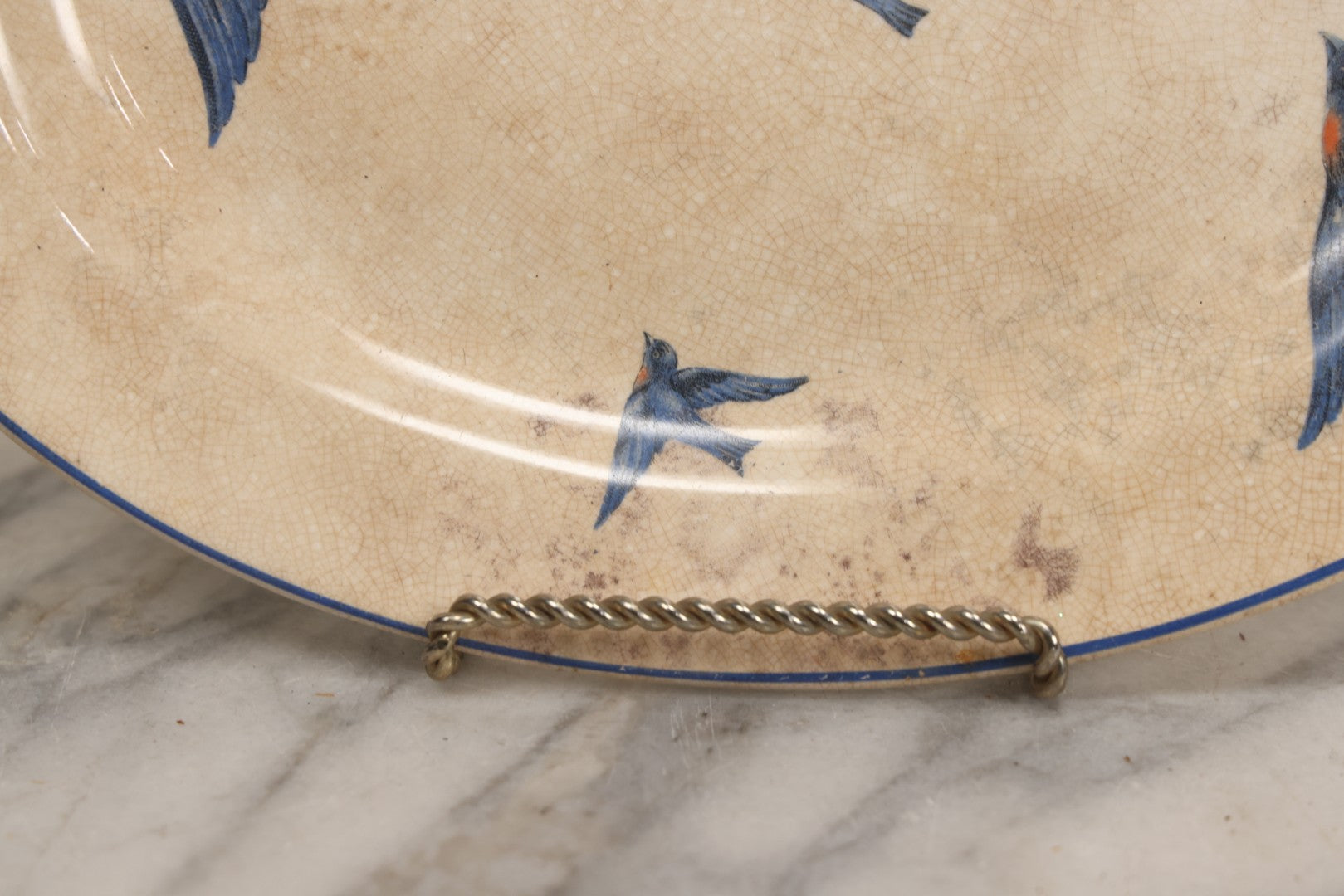 Lot 034 - Antique Hand Painted Dinner Platter With Bluebirds Motif, K.T. & K. China Hallmark, Knowles, Taylor, And Knowles