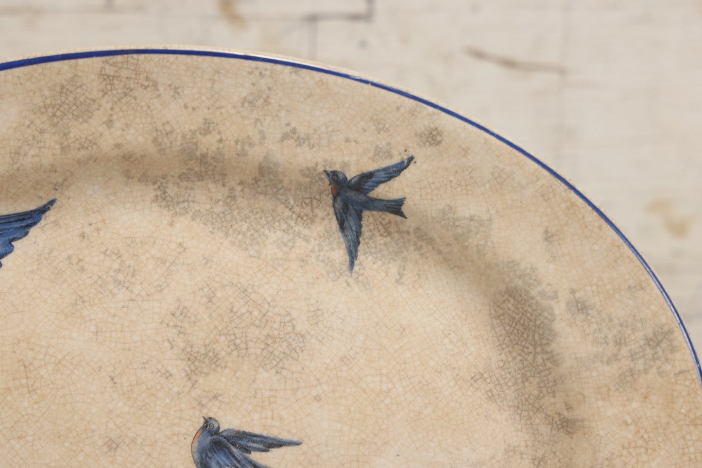 Lot 034 - Antique Hand Painted Dinner Platter With Bluebirds Motif, K.T. & K. China Hallmark, Knowles, Taylor, And Knowles