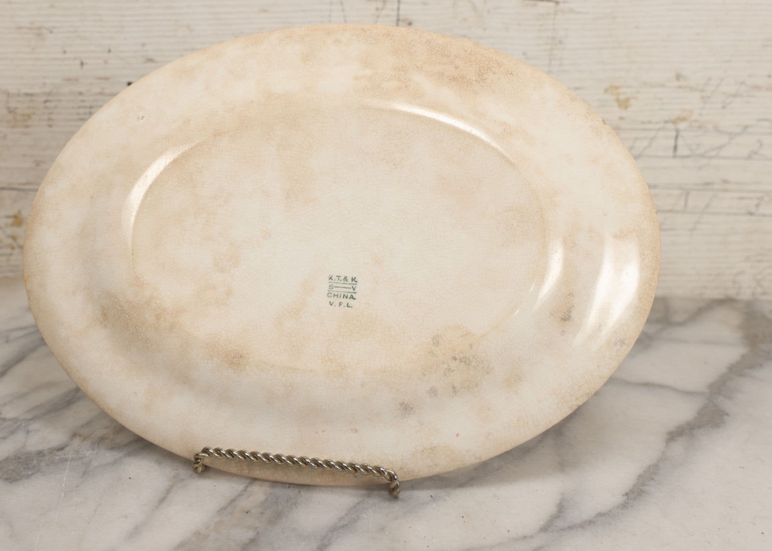 Lot 034 - Antique Hand Painted Dinner Platter With Bluebirds Motif, K.T. & K. China Hallmark, Knowles, Taylor, And Knowles