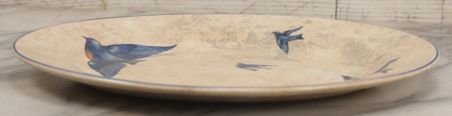 Lot 034 - Antique Hand Painted Dinner Platter With Bluebirds Motif, K.T. & K. China Hallmark, Knowles, Taylor, And Knowles