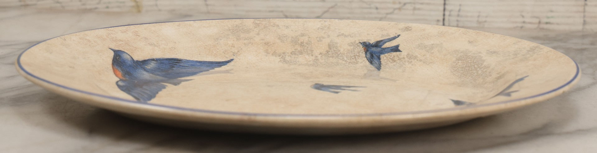 Lot 034 - Antique Hand Painted Dinner Platter With Bluebirds Motif, K.T. & K. China Hallmark, Knowles, Taylor, And Knowles